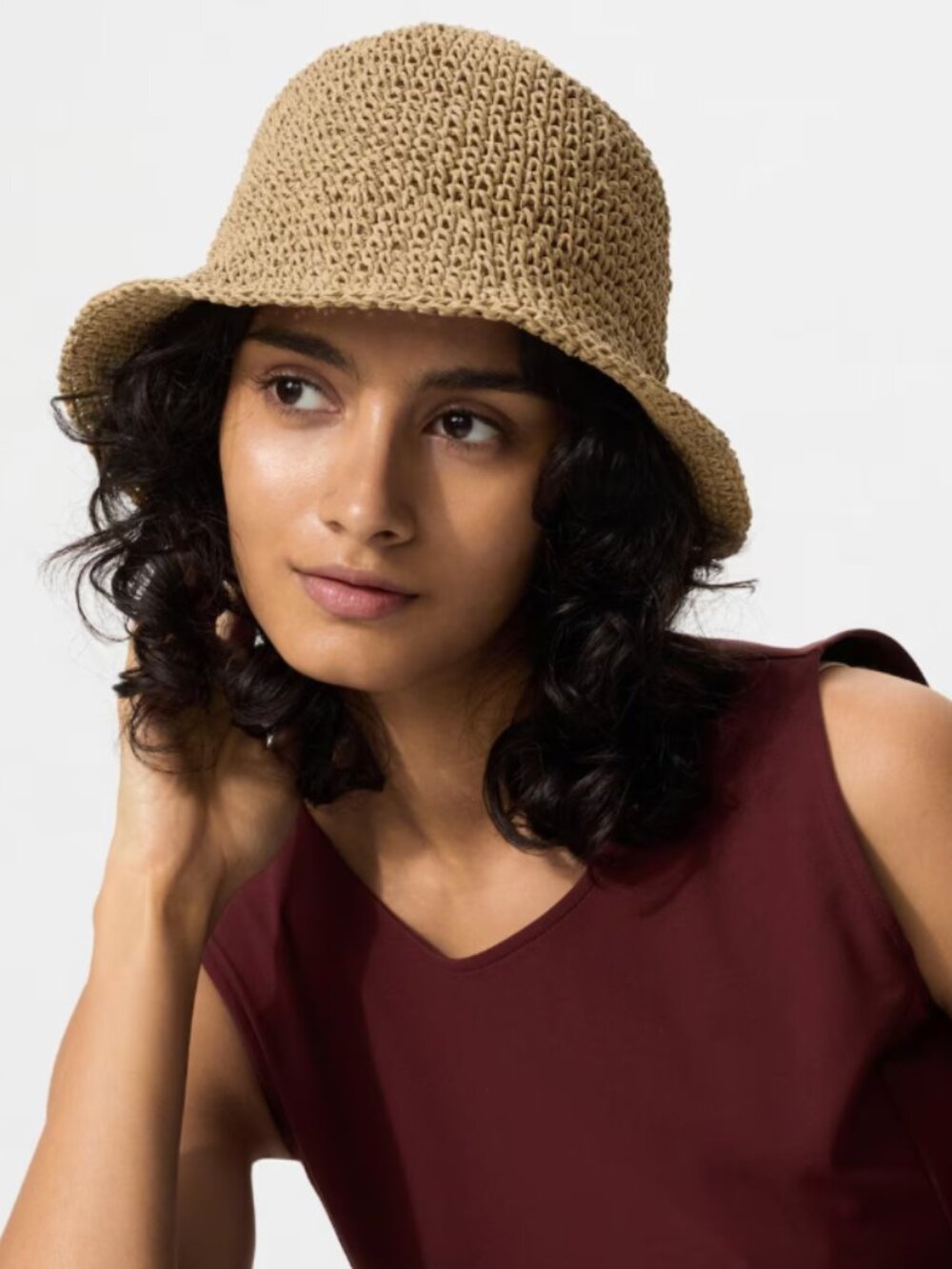 Beige Raffia Bucket Hat (Uniqlo)